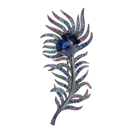 Серебряная брошь со шпинелем и цирконом «Перо»