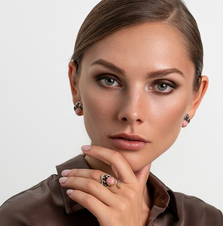 Серебряные серьги «Родохрозитовый Кокошник»