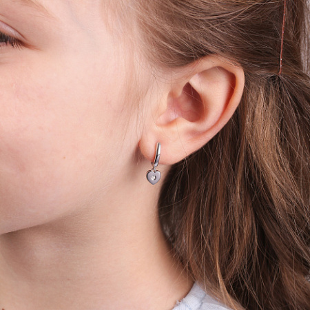 Серебряные детские серьги с бриллиантом «Сердечко»