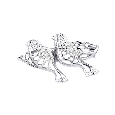 Серебряная брошь с топазом и фианитами «Птички»