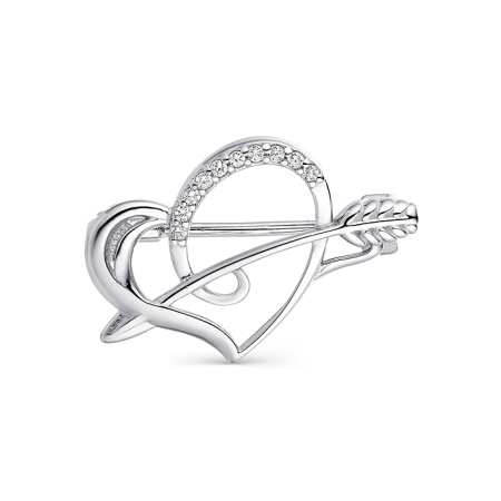 Брошь из серебра с фианитами «Сердце»