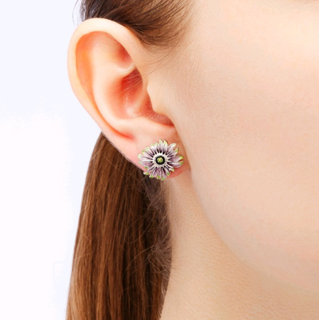 Пусеты «Астра» из серебра с эмалью