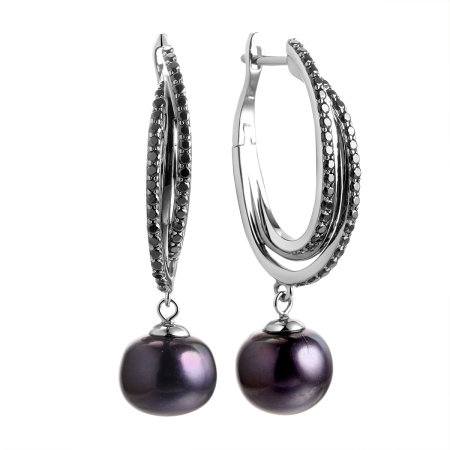 Серьги из серебра со шпинелью и жемчугом