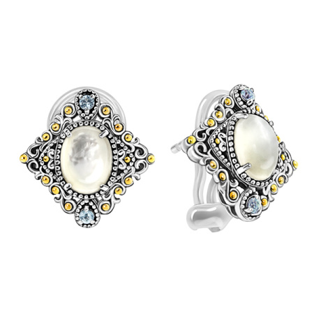 Серебряные серьги ALEXANDRE VASSILIEV с перламутром, топазом и позолотой