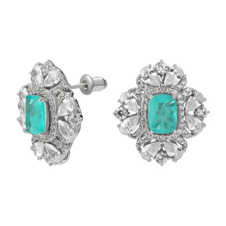 Серебряные серьги с фианитом и ситаллом