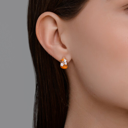 Детские серебряные серьги с эмалью «Лисичка»