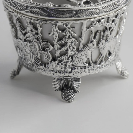 Солонка «Охотничья-Глухарь» серебро 925 и фарфор