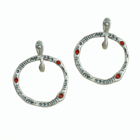 Серьги из серебра кольца с эмалью