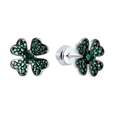 Серьги из серебра с фианитами «Клевер»