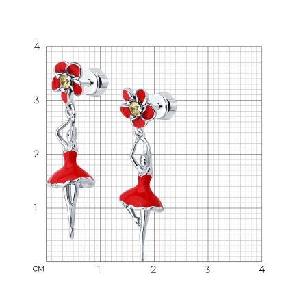 Серьги-пуссеты из серебра с эмалью и фианитами «Балерина»