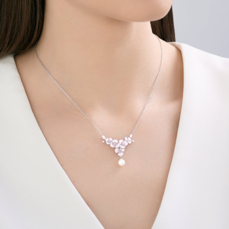 Серебряное колье с жемчугом и эмалью «Цветы»