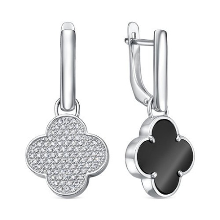 Серьги из серебра с ониксом и фианитами