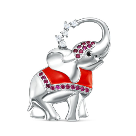 Брошь из серебра с красной эмалью и фианитами «Слон»