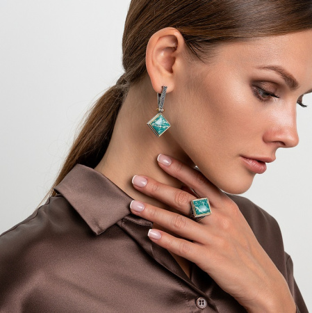 Серебряные серьги «Рассветный Лес» с амазонитом