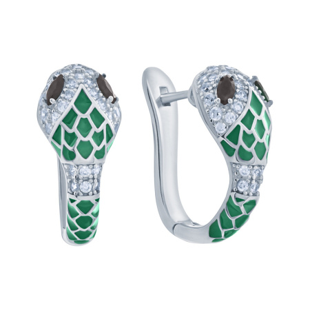 Серьги из серебра с фианитами и эмалью «Змея»