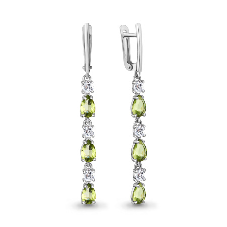 Серьги из серебра с хризолитами и фианитами