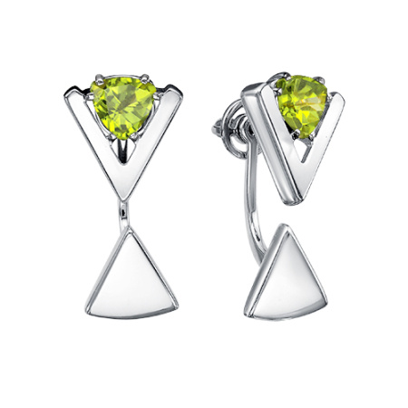 Пуссеты из серебра «Треугольник» с хризолитом