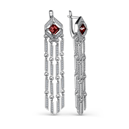 Серьги из серебра с гранатом и фианитами