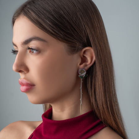 Серьги «Роза» из серебра с перламутром и фианитами