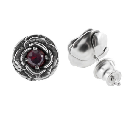 Серьги-пусеты с гранатом «Роза»