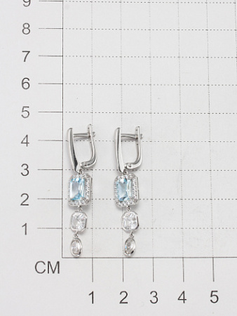 Серьги из серебра с топаз Sky и фианитами