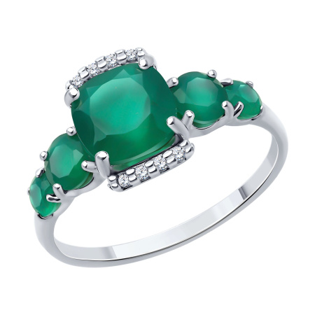 Серебряное кольцо с агатом и фианитами