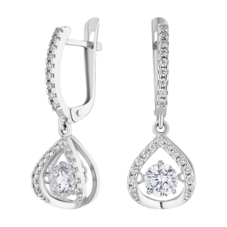 Серебряные серьги с танцующими фианитами