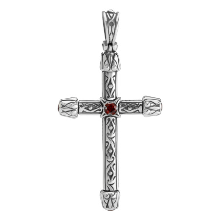 Серебряный крестик с гранатом