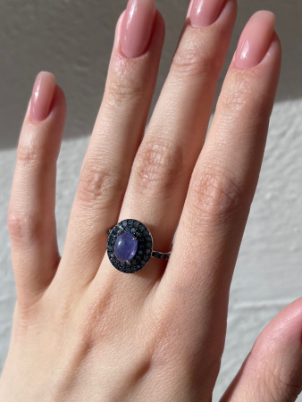 Кольцо из серебра 925 с сапфирами и танзанитами