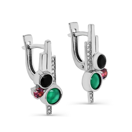 Серьги из серебра с ониксом и фианитами