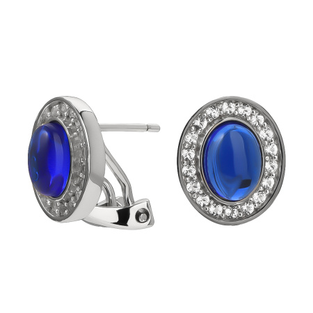 Серьги с наносапфиром и топазами из серебра