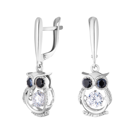 Серьги из серебра «Сова» с фианитами