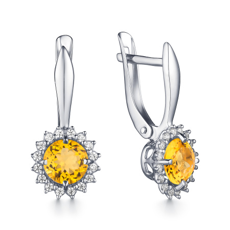 Серебряные серьги с фианитами и цитрином