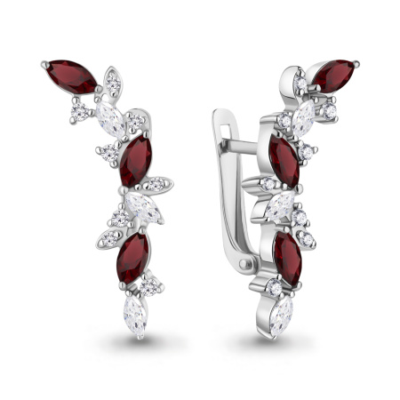 Серьги из серебра с гранатами и фианитами