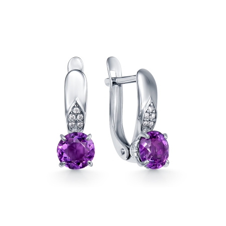 Серьги из серебра с аметистом и фианитами