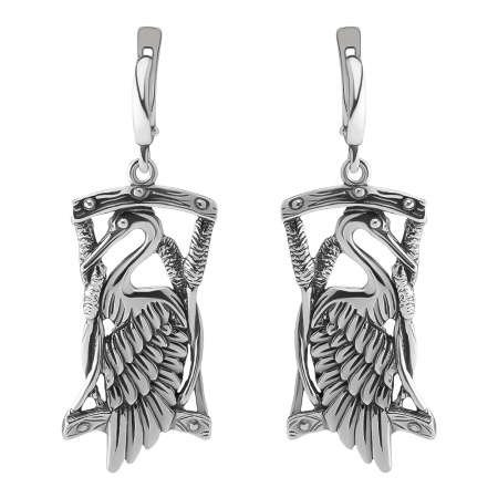 Серьги из серебра 925 Цапля в камышах