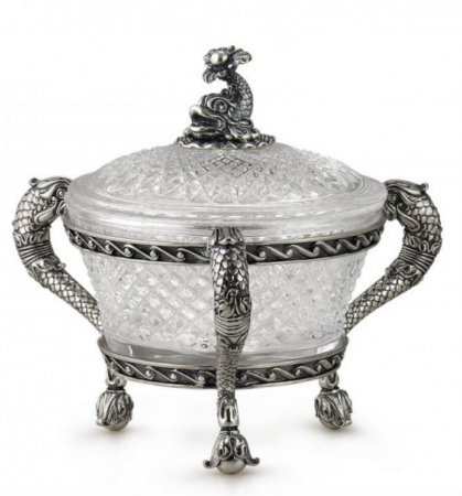 Серебряная икорница «Морские коньки-3»