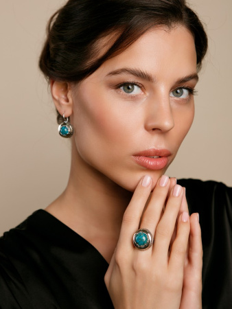 Серебряные серьги бирюза и золото