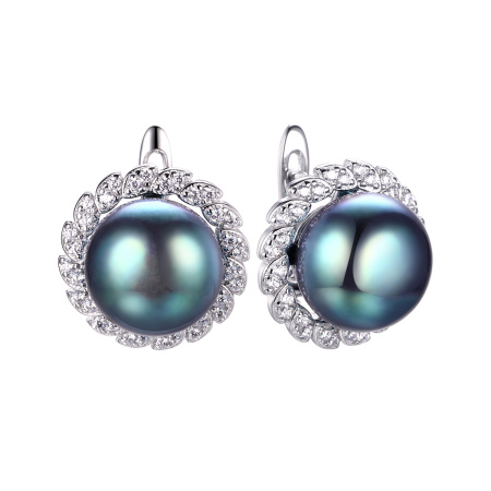 Серьги из серебра с жемчугом и фианитами