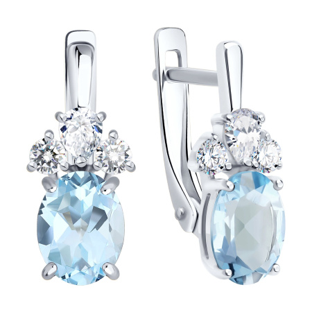 Серьги из серебра с топазами и фианитами