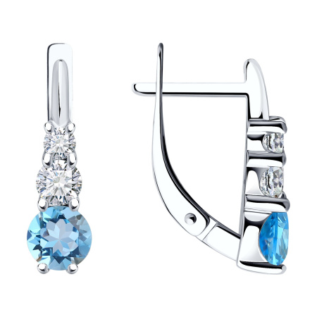 Серьги из серебра с топазами и фианитами