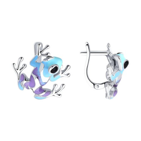 Серьги из серебра с эмалью «Тропические лягушки»