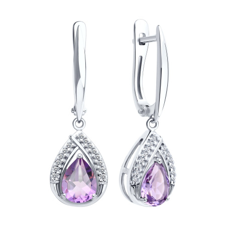 Серьги из серебра с аметистами и фианитами
