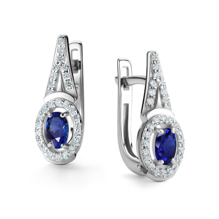 Серебряные серьги с сапфиром и фианитами