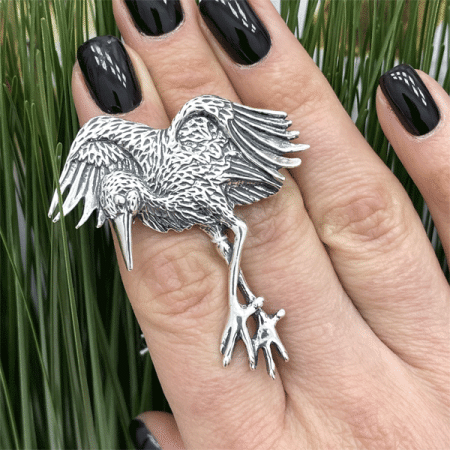 Серебряная брошь «Аист»