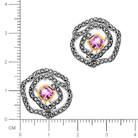 Серебряные серьги с аметистами, марказитами swarovski и позолотой