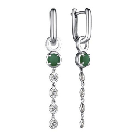 Серебряные серьги с агатом и фианитами