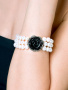 Серебряный браслет с жемчугом, черным ониксом и марказитами Swarovski