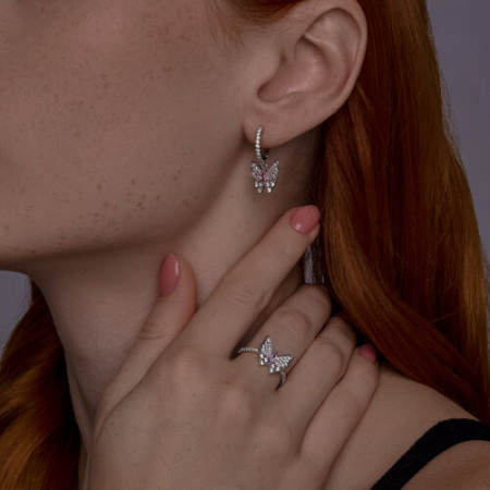 Серебряные серьги с фианитами «Бабочка»