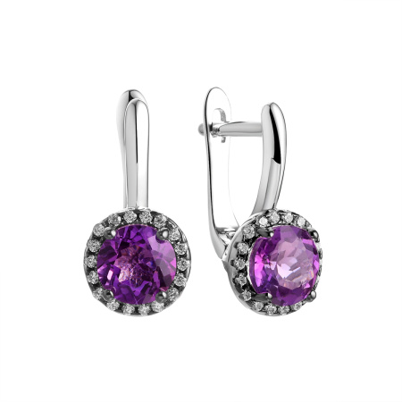 Серьги из серебра с аметистом и фианитами